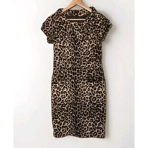 Etcetera Women's Velvet Cap Sleeve Leopard Print Sheath Dress Sz 6 Cotton